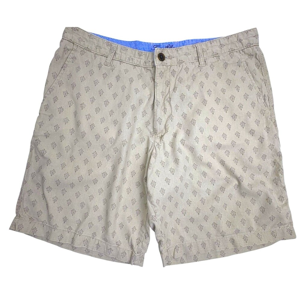 Tasso Elba Island Shorts Linen Cotton Beige Fleur de Lis Beach Resort Preppy 36